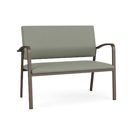 Lesro Newport 2 Seat Tandem Seating Metal Frame No Center Arms, Bronze, OH Eucalyptus Upholstery NP1501